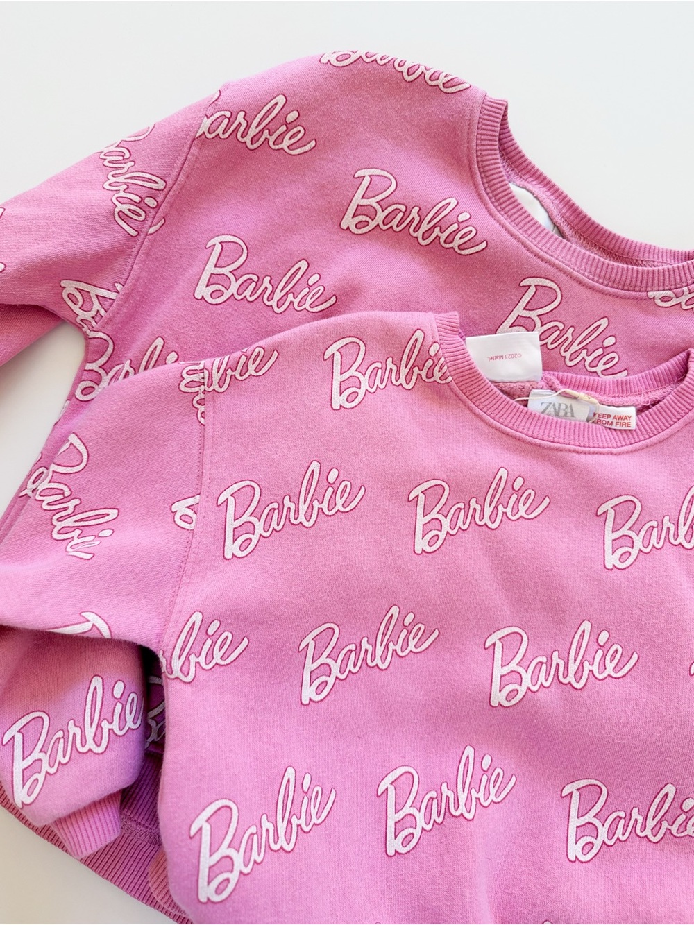 Zara Barbie Bright Pink All-Over Logo Kids' Crew